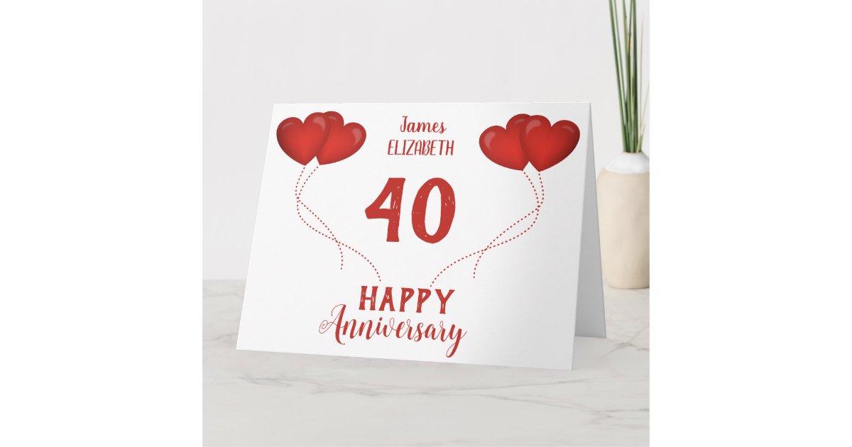 40th wedding anniversary red heart balloons thank you card | Zazzle