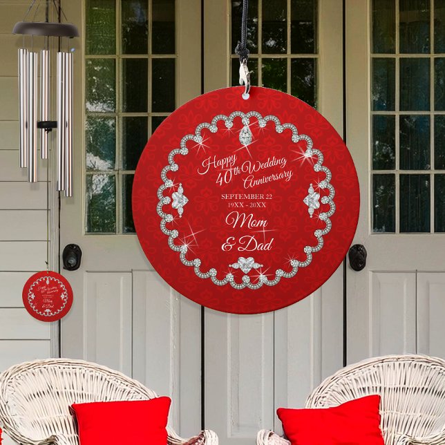 40th Wedding Anniversary Red Photo Keepsake Wind Chime (40th Wedding Anniversary Red Photo Keepsake Wind Chime)