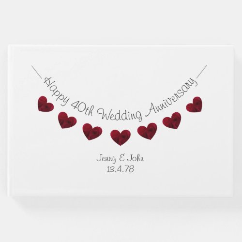40th Wedding Anniversary red rose bunting Guest Book