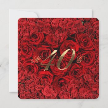 40th Wedding Anniversary Red Roses Heart Elegant I Invitation by YourSparklingShop at Zazzle