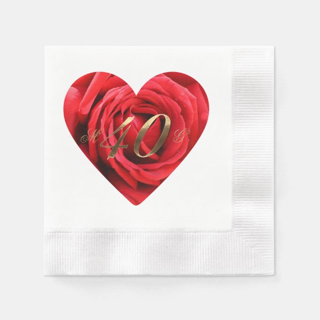 40th Wedding Anniversary Red Roses Heart Elegant Napkins (Front)