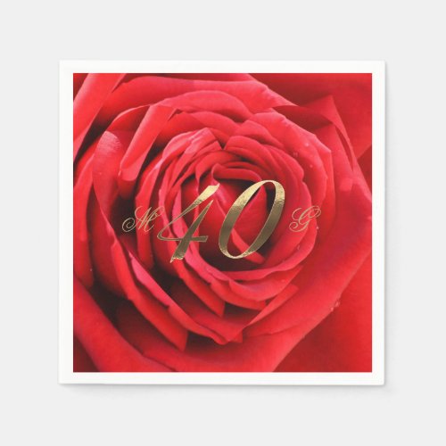 40th Wedding Anniversary Red Roses Heart Elegant Napkins