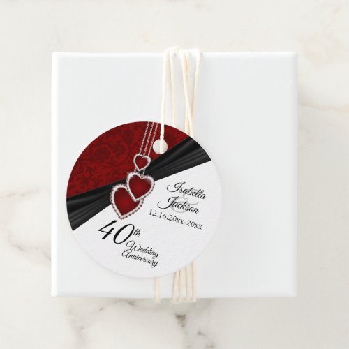 40th Wedding Anniversary _ Red Ruby Damask Favor Tags