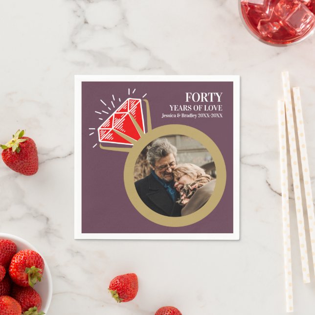 40th wedding anniversary red ruby ring photo napkins (Insitu)