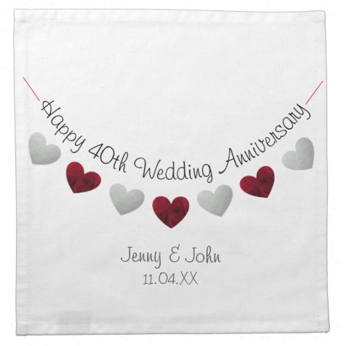 40th Wedding Anniversary red  silver bunting Cloth Napkin