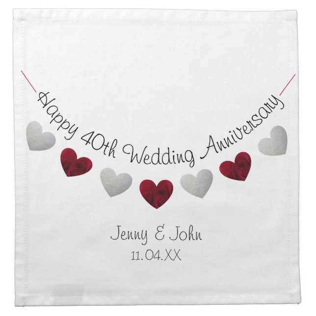 40th Wedding Anniversary red & silver bunting Cloth Napkin (Front)