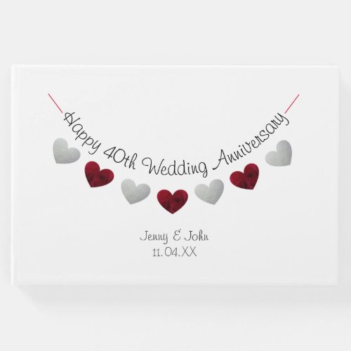 40th Wedding Anniversary red  silver bunting Guest Book