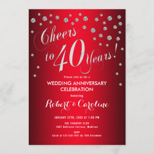 40th Wedding Anniversary - Red & Silver Invitation