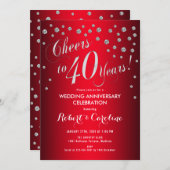 40th Wedding Anniversary - Red & Silver Invitation (Front/Back)