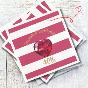 40th Wedding Anniversary Red Striped Elegant Napkins
