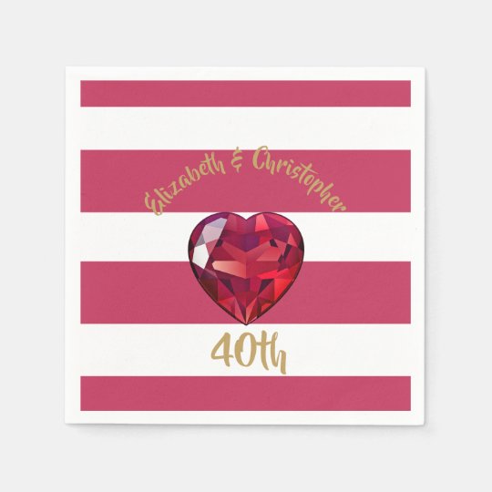 40th Wedding Anniversary Red Striped Elegant Napkins