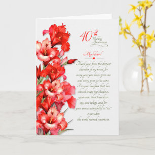 40th Wedding Anniversary Romantic Red Gladiolus Card