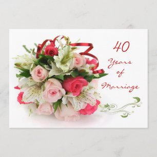 40th Wedding Anniversary. Roses and lilies Invitation