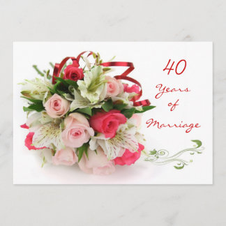 40th Wedding Anniversary. Roses and lilies Invitation