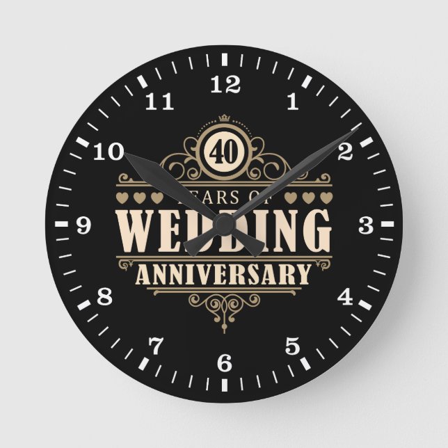 40th Wedding Anniversary Round Clock (Front)