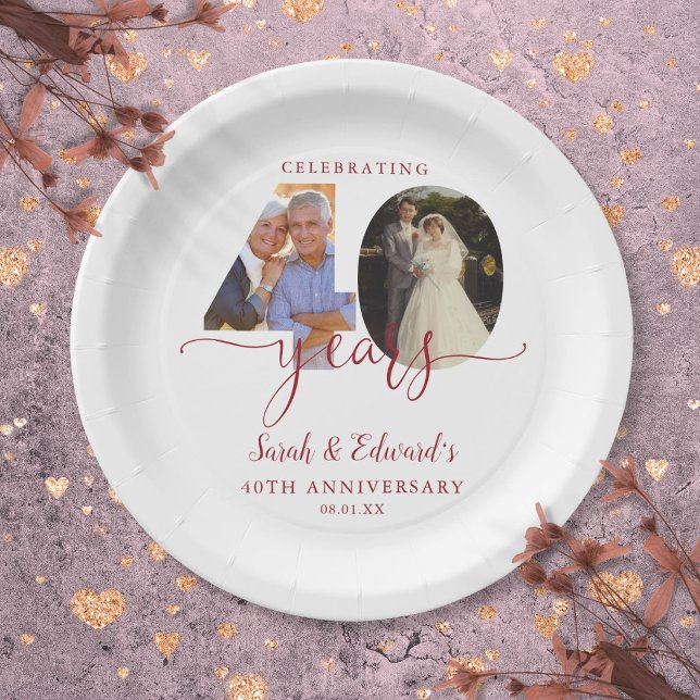 40th Wedding Anniversary Ruby 2 Photo Paper Plates (40th Wedding Anniversary Ruby 2 Photo Paper Plates)