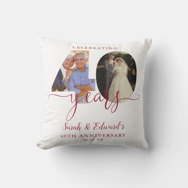 40th Wedding Anniversary Ruby 2 Photo Throw Pillow (Front)