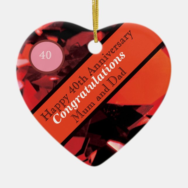 40th Wedding Anniversary Ruby Ceramic Ornament (Front)