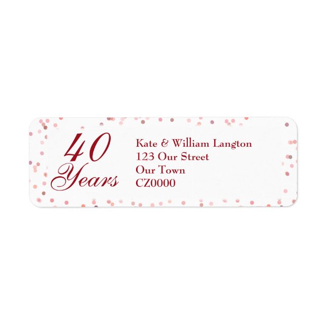 40th Wedding Anniversary Ruby Confetti Label (Front)