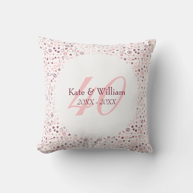 40th Wedding Anniversary Ruby Confetti Throw Pillow (Front)