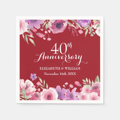 40th Wedding Anniversary Ruby Country Floral Napkins