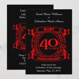 40th wedding anniversary ruby crest invitation