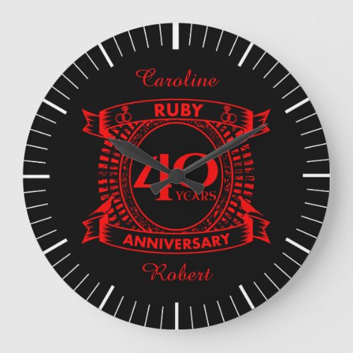 40th wedding anniversary ruby crest large clock