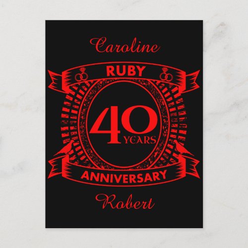 40th wedding anniversary ruby crest postcard