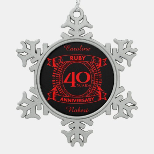 40th wedding anniversary ruby crest snowflake pewter christmas ornament