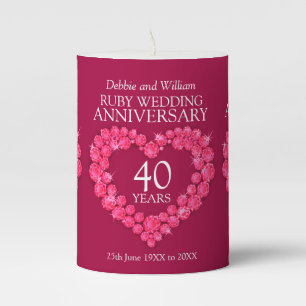 40th wedding anniversary ruby custom name pillar candle