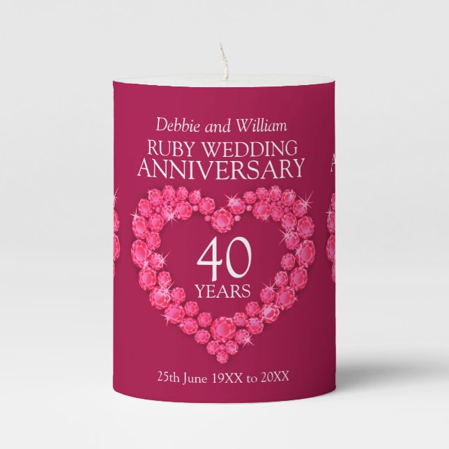 40th wedding anniversary ruby custom name pillar candle (Front)