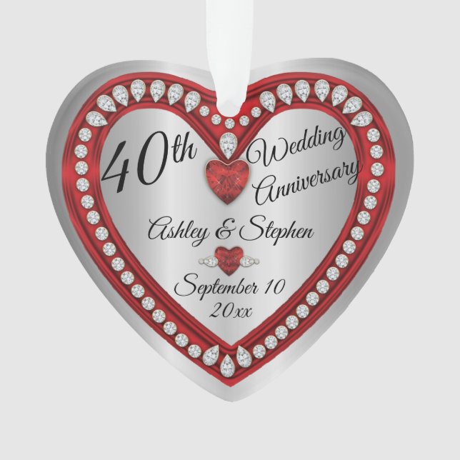 40th Wedding Anniversary Ruby Diamonds Keepsake Or Ornament (Front)