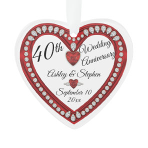 40th Wedding Anniversary Ruby Diamonds Keepsake Ornament