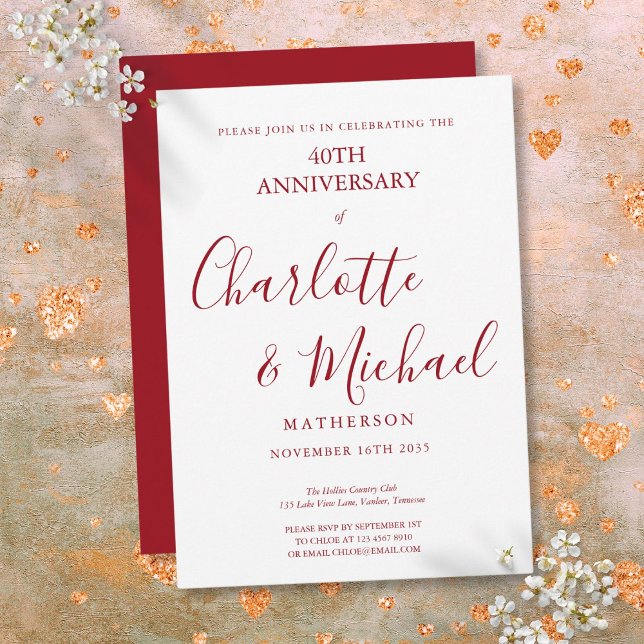 40th Wedding Anniversary Ruby Elegant Script Invitation (40th Wedding Anniversary Ruby Elegant Script Invitation)