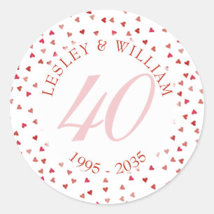40th Wedding Anniversary Ruby Hearts Confetti Classic Round Sticker
