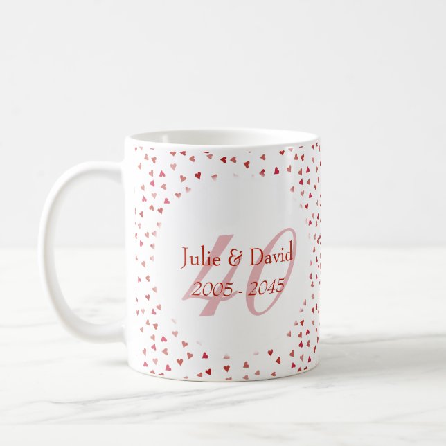 40th Wedding Anniversary Ruby Hearts Confetti Coffee Mug (Left)