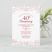 40th Wedding Anniversary Ruby Hearts Confetti Invitation (Standing Front)