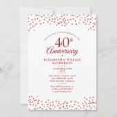 40th Wedding Anniversary Ruby Hearts Confetti Invitation (Front)