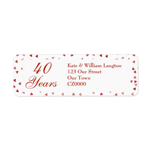 40th Wedding Anniversary Ruby Hearts Confetti Label