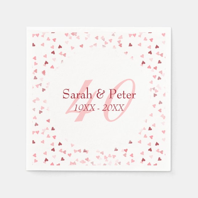 40th Wedding Anniversary Ruby Hearts Confetti Napkins (Front)