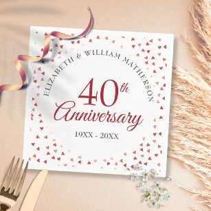 40th Wedding Anniversary Ruby Hearts Confetti Napkins