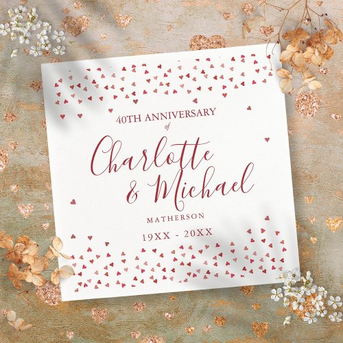 40th Wedding Anniversary Ruby Hearts Confetti Napkins