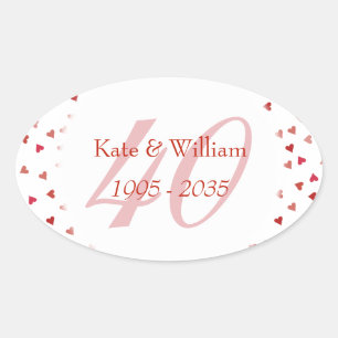 40th Wedding Anniversary Ruby Hearts Confetti Oval Sticker