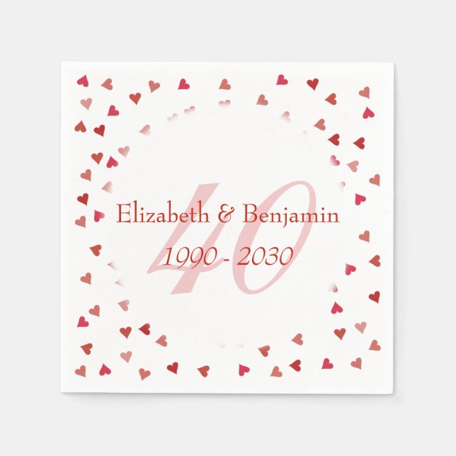 40th Wedding Anniversary Ruby Hearts Confetti Paper Napkins (Front)