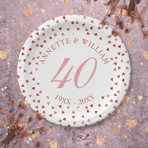 40th Wedding Anniversary Ruby Hearts Confetti Paper Plates
