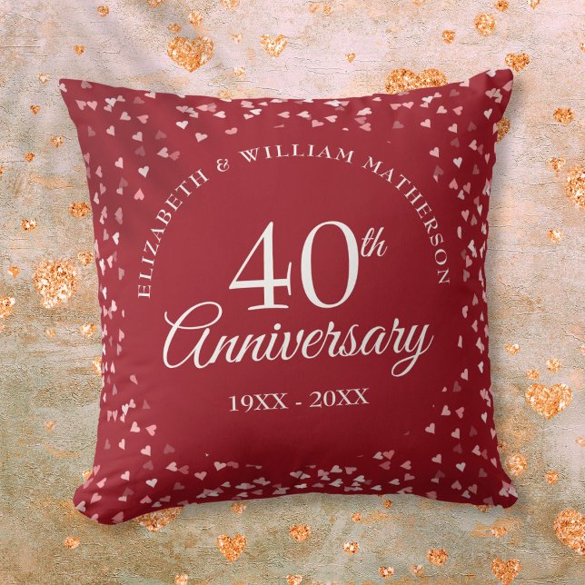 40th Wedding Anniversary Ruby Hearts Confetti Throw Pillow (40th Wedding Anniversary Ruby Hearts Confetti Throw Pillow)