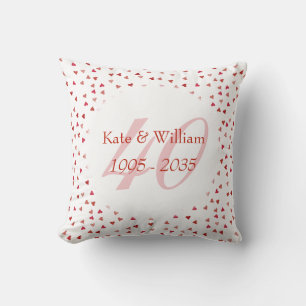 40th Wedding Anniversary Ruby Hearts Confetti Throw Pillow