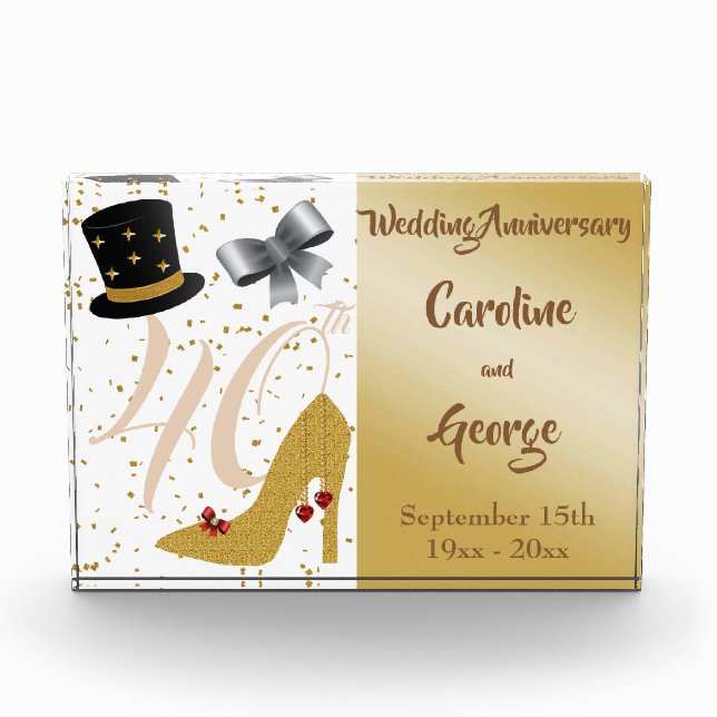 40th Wedding Anniversary Ruby Hearts & Gold Acryli Acrylic Award (Front)