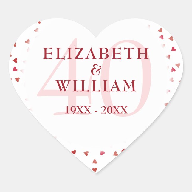 40th Wedding Anniversary Ruby Hearts Heart Sticker (Front)
