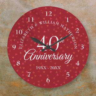 40th Wedding Anniversary Ruby Hearts Large Clock